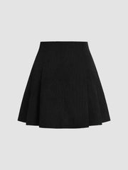 Corduroy Mid Rise Pleated Mini Skirt