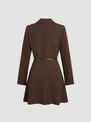 Notched Collar V-neck Mini Blazer Dress With Belt