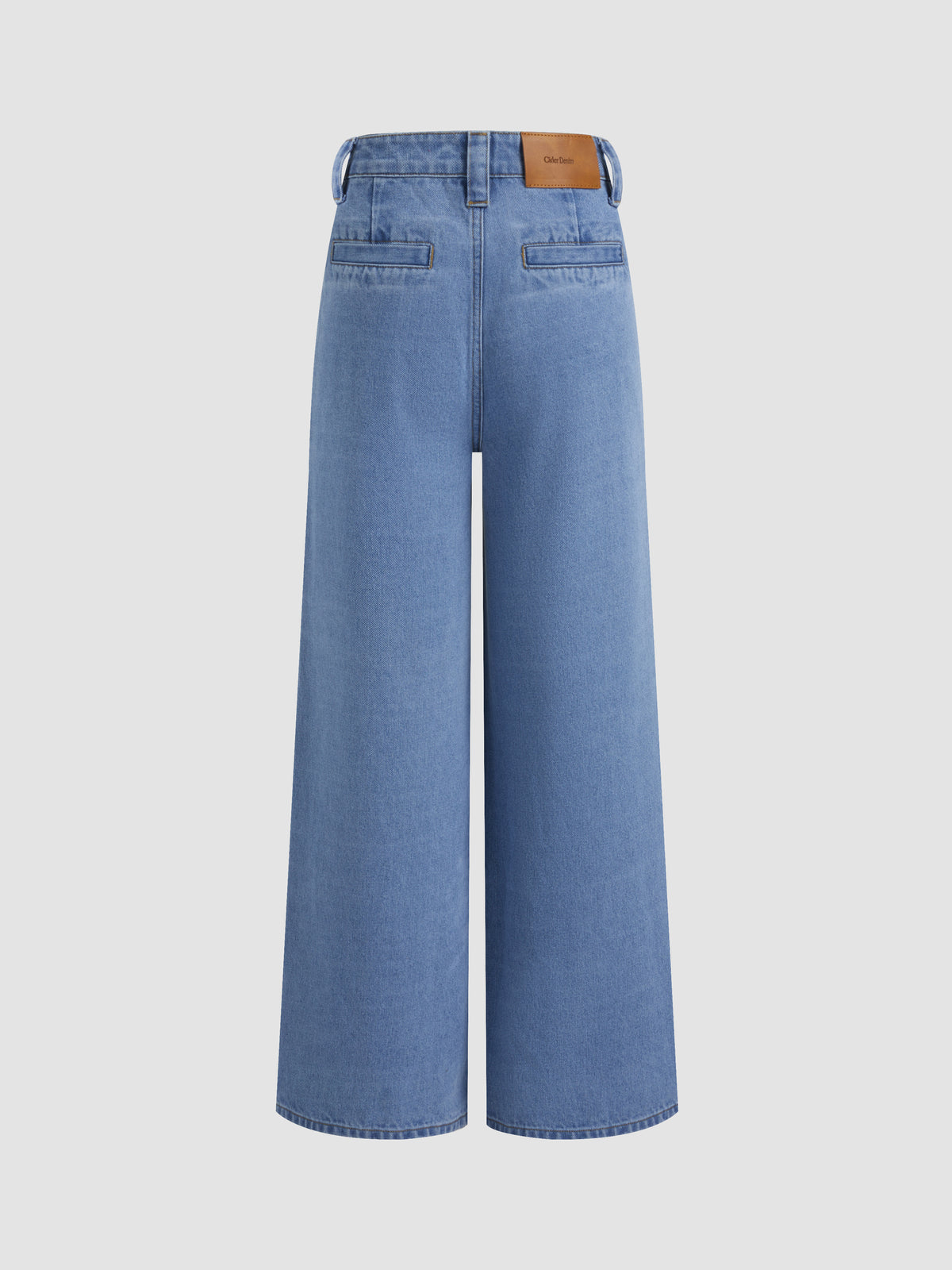 Denim High Waist Pleated Straight Leg Jeans