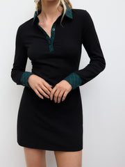 Cotton-blend Collar Tartan Contrasting Binding Mini Dress