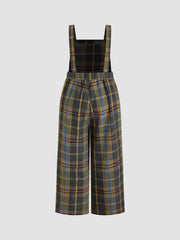 Tweed Plaid Pocket Wide Leg Jumpsuit Curve & Plus