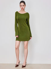 Boat Neck Solid Backless Mini Dress
