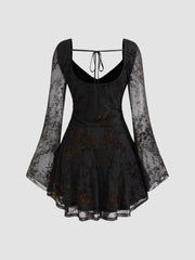 Sweetheart Lace Floral Knotted Mini Dress