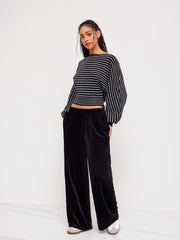 Knit Wool-blend Boat Neck Striped Oversized Sweater