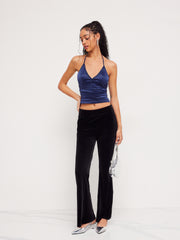 Jersey V-neck Knotted Ruched Glitter Cami Top