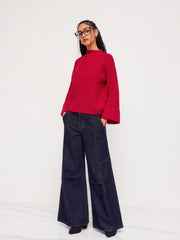Knit Round Neck Roll Up Sweater