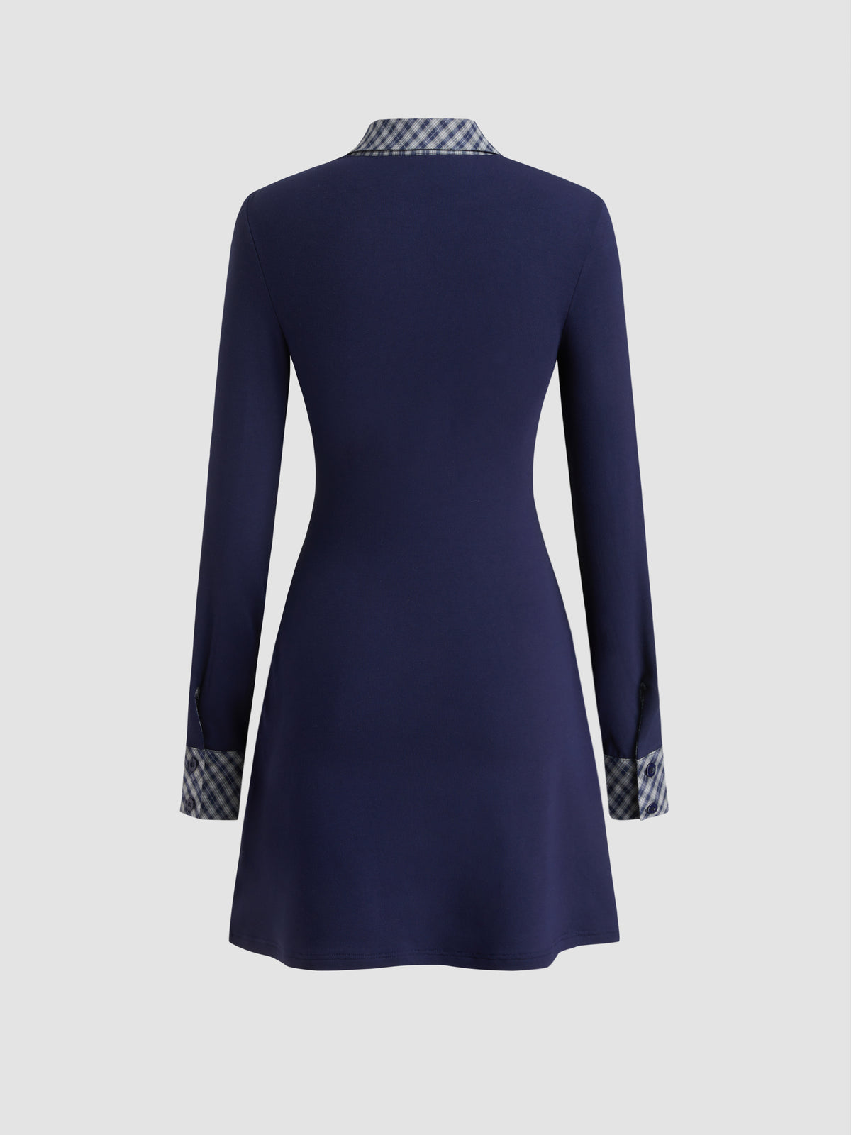 Cotton-blend Collar Tartan Contrasting Binding Mini Dress