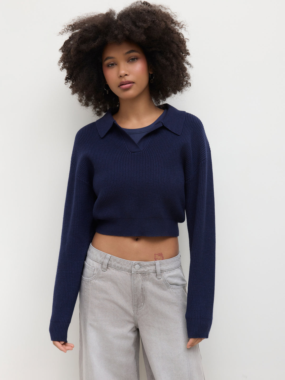 Knitted Polo Collar Solid Sweater