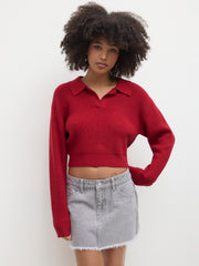 Knitted Polo Collar Solid Sweater