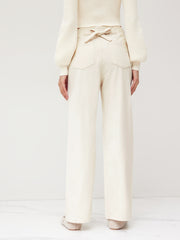 Low Rise Tie Back Pleated Wide Leg Jeans