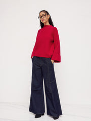 Knit Round Neck Roll Up Sweater