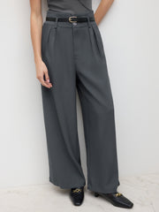 Belted High Waisted Pleated Trousers