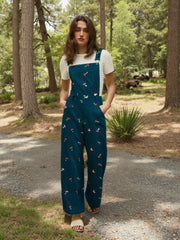Corduroy Square Neck Mushroom Pattern Jumpsuit