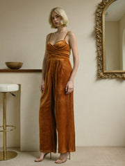 Velvet Solid Cross Wide Leg Jumpsuit