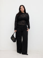 Lace Stand Collar Lettuce Trim Top Curve & Plus