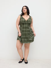 V-neck Check Mini Dress Curve & Plus