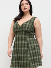 V-neck Check Mini Dress Curve & Plus