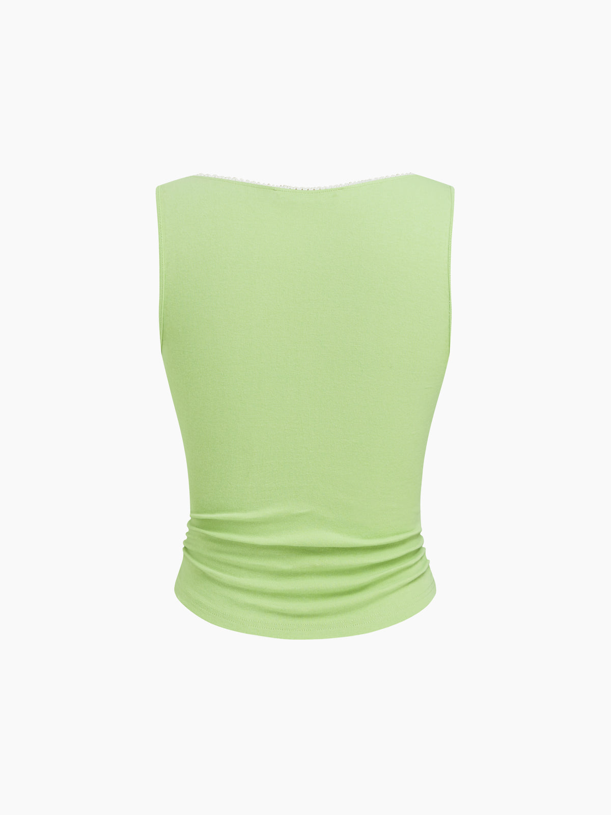 Cotton-blend U-neckline Contrasting Binding Ruched Tank Top