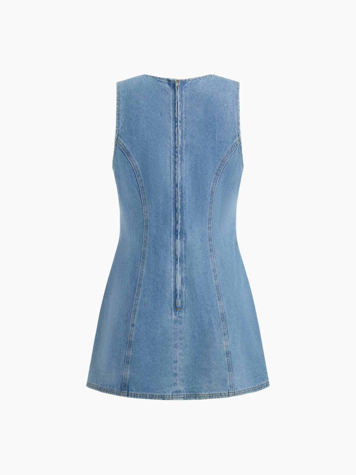 Denim Solid Zipper Sleeveless Mini Dress