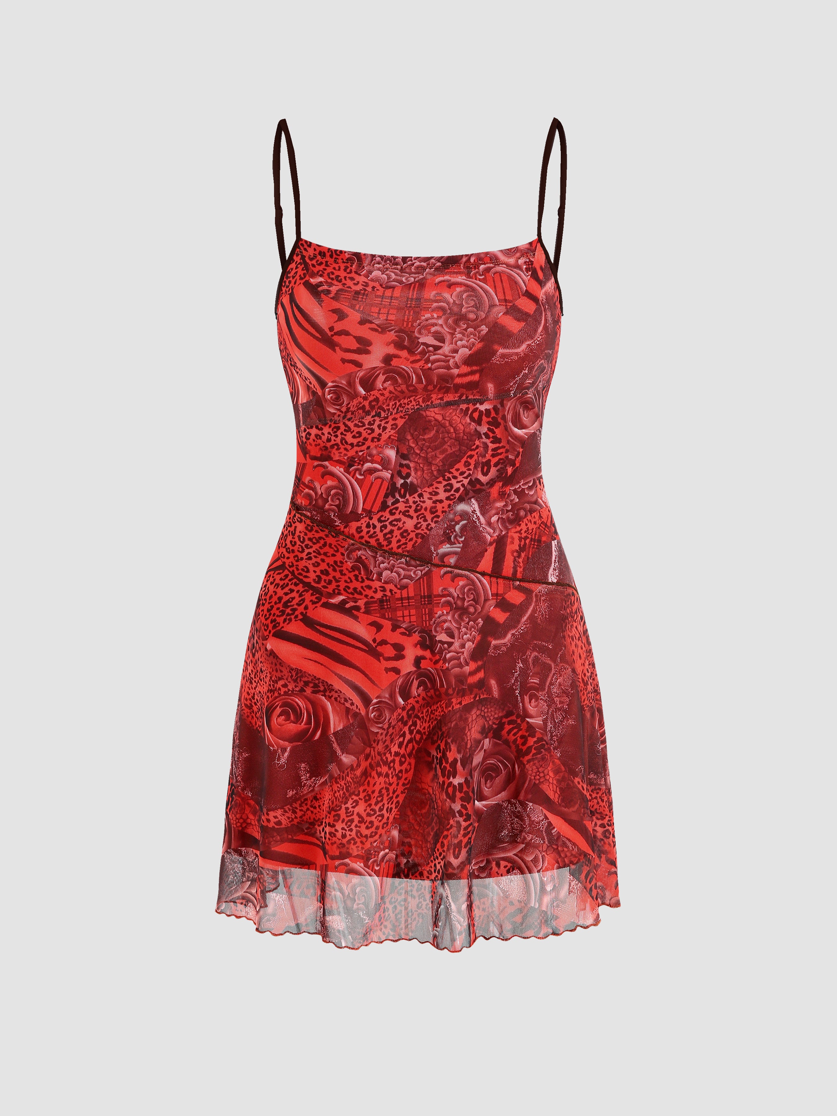 Floral & Leaf Print Mini Dress