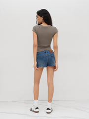 Boat Neck Ruched Tee