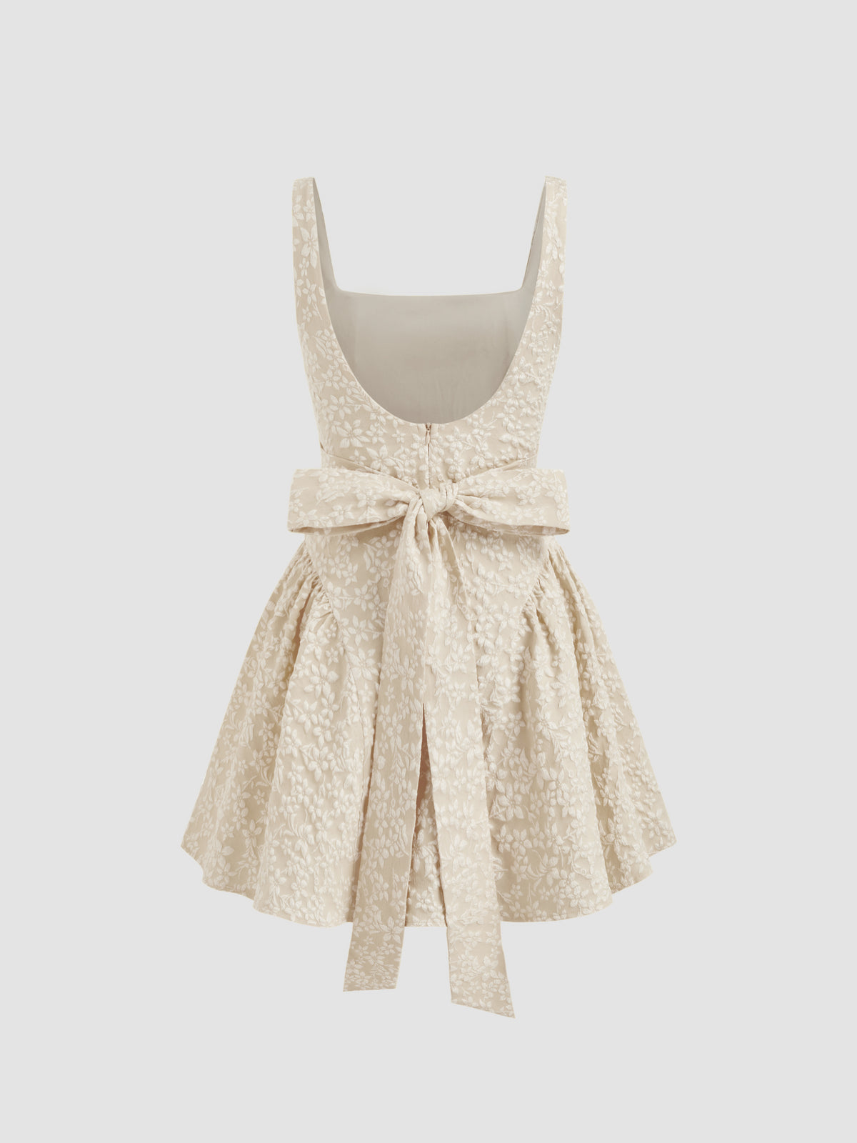 Jacquard U-neckline Floral Backless Bowknot Mini Dress