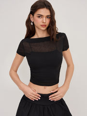 Off-shoulder Ruched Short Sleeve Tee & Cami Top