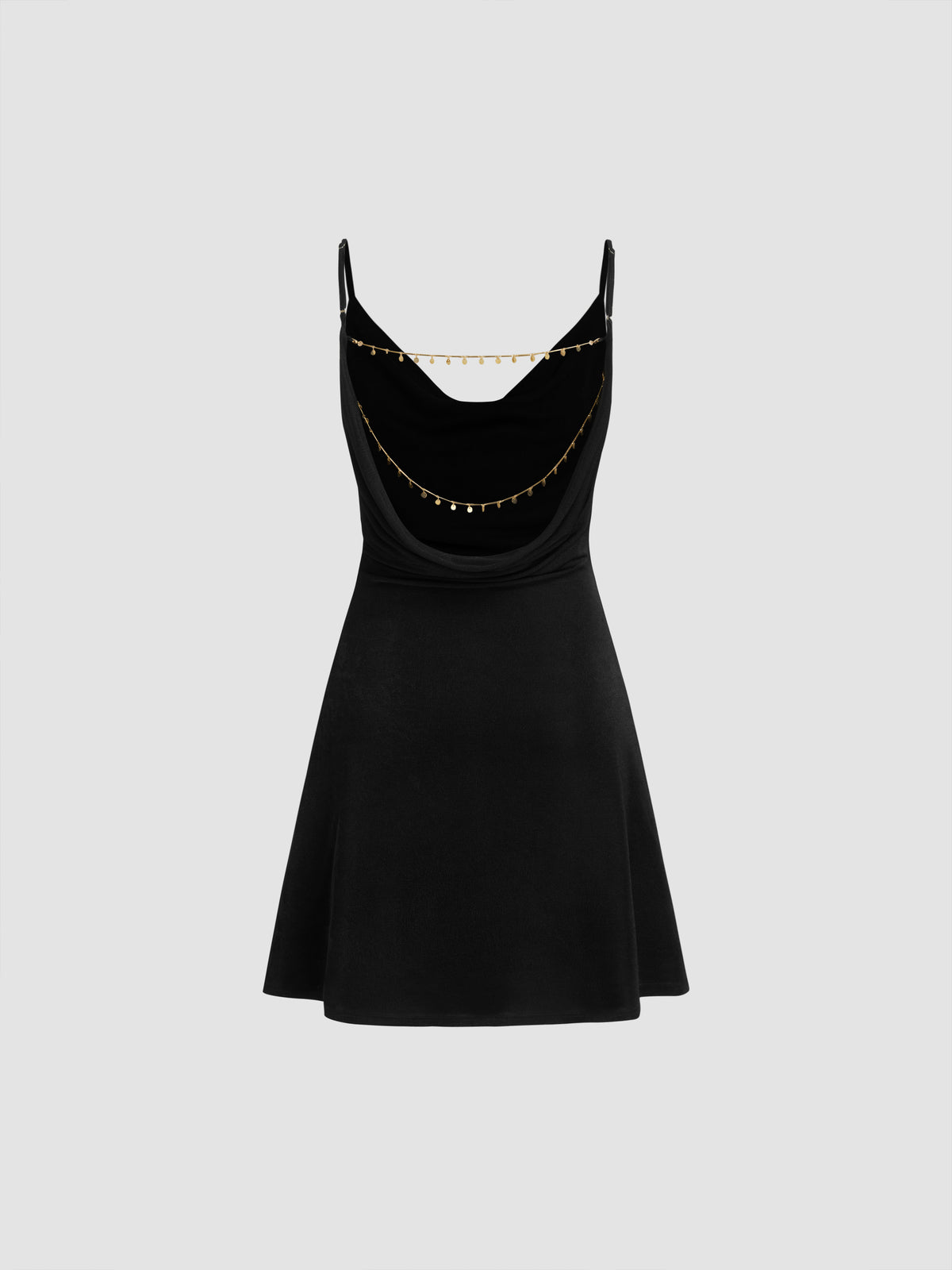 Cowl Neck Backless Chain Ruched Detail Cami Mini Dress