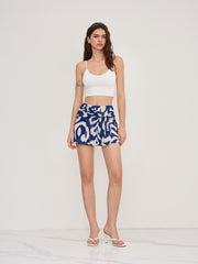 Round Neckline Solid Crop Cami Top With Mid Rise Abstract Knotted Mini Skort
