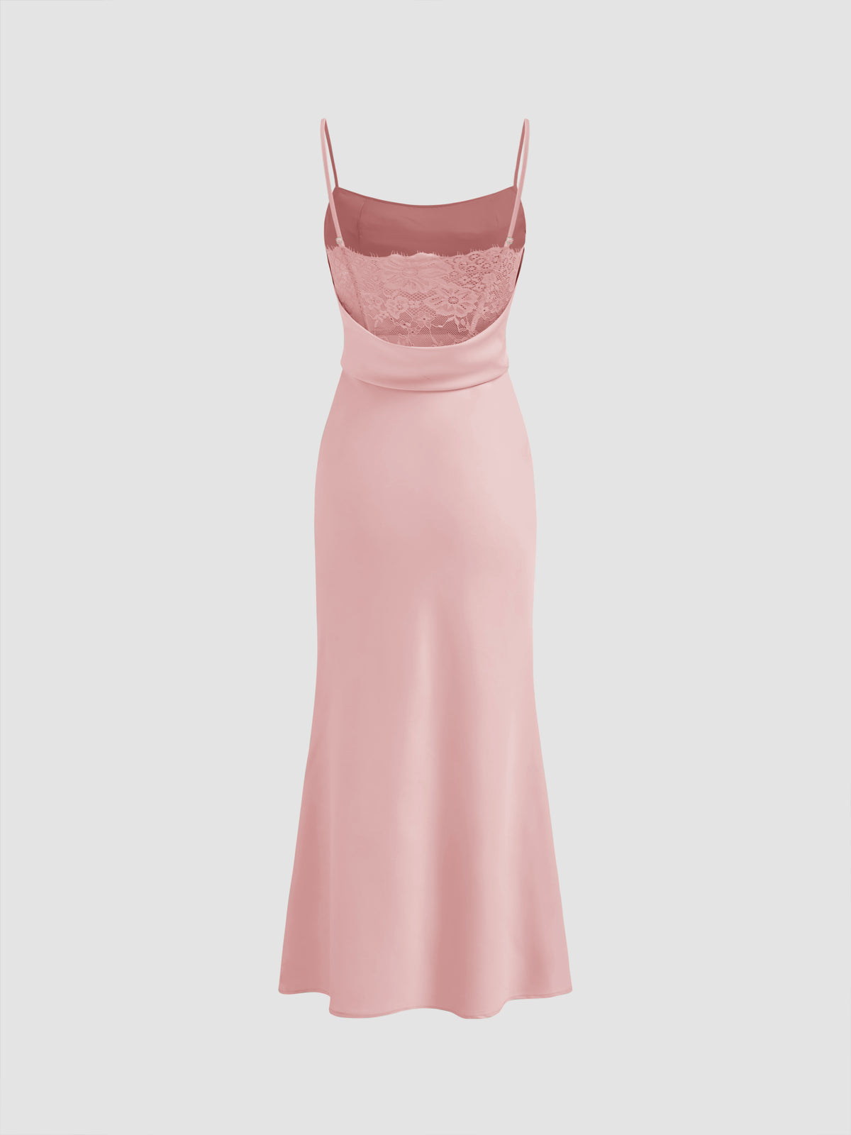 Satin Square Neck Ruched Lace Maxi Dress
