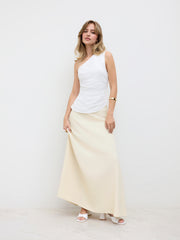 High Waist Solid Pleated Maxi Skirt