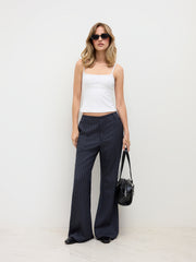 Belted & Flared Pinstripe Trousers