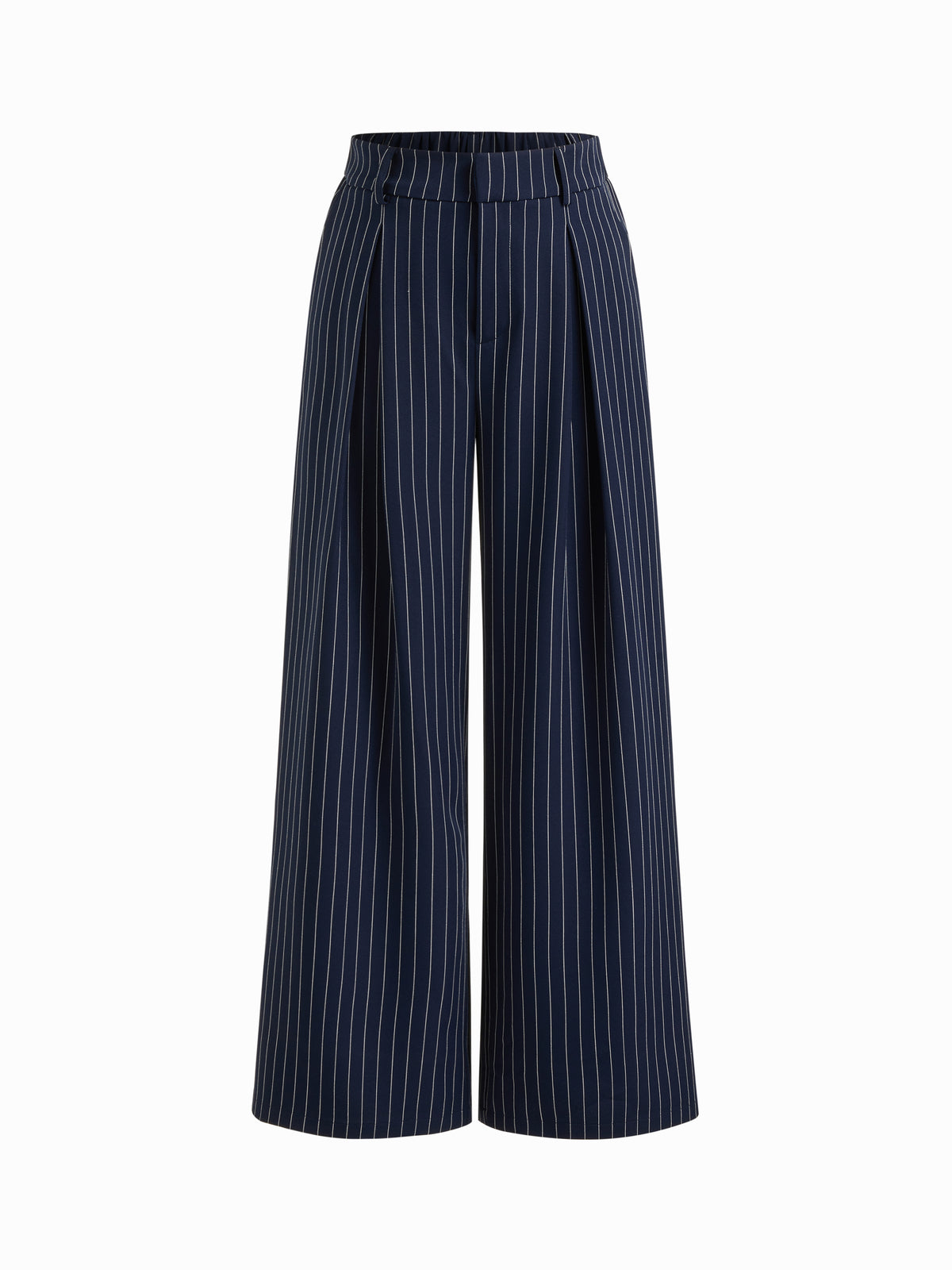 Mid Rise Stripe Pleated Wide Leg Trousers