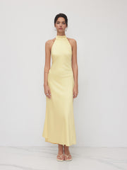 Satin Halter Neckline Backless Maxi Dress