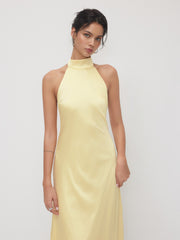 Satin Halter Neckline Backless Maxi Dress