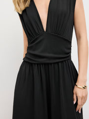 V-neck Ruched Solid Wide Leg Jumpsuit