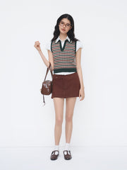 Knit Jacquard V-neck Polo Geometric Crop Vest