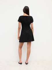 Boat Neck Ruched Knotted Split Sleeve Mini Dress