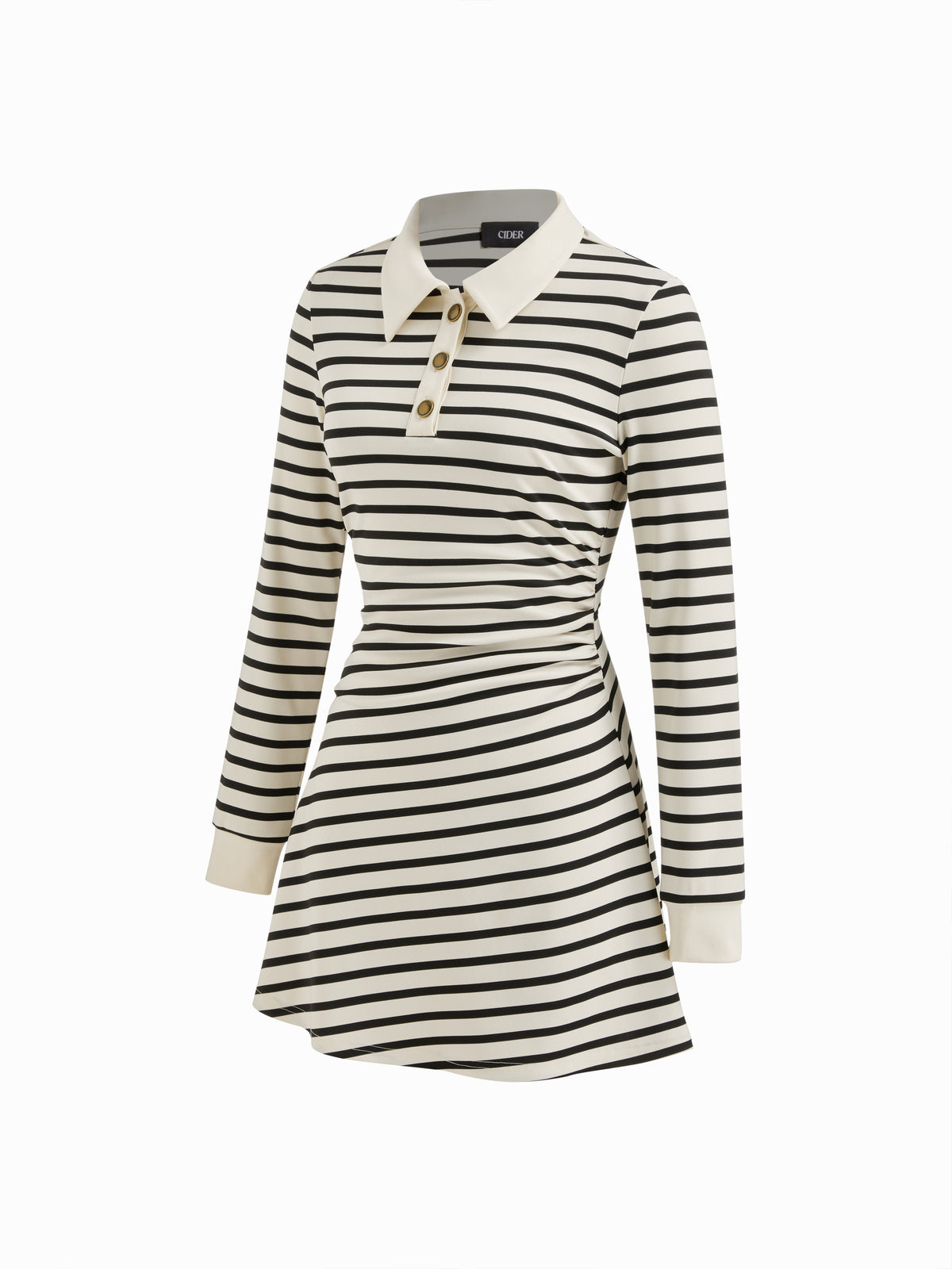Cotton-blend Stripe Collar Long Sleeve Mini Dress