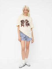 Cotton-blend Dachshund Puppies Graphic Oversized Tee