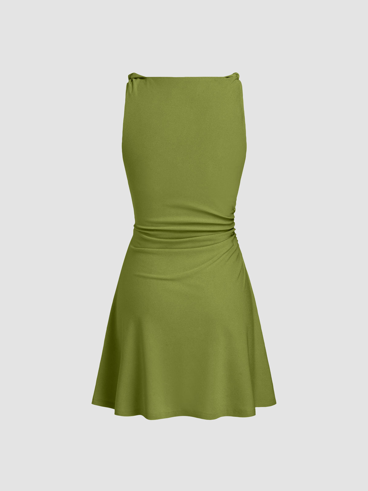Boat Neck Twist Ruched Mini Dress