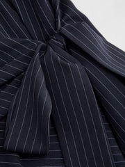 Boat Neck Stripe Knotted Bell Sleeve Blouse