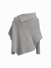 Knit Asymmetrical Neck Poncho Long Sleeve Sweater