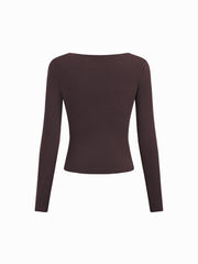 Thermal Cotton-blend Asymmetrical Neck Long Sleeve Ruched Top