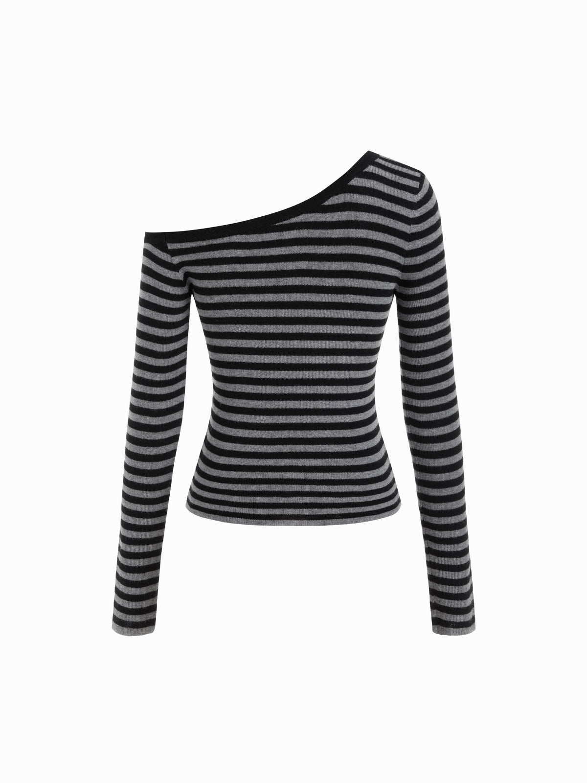 Knit Wool-blend Asymmetrical Neck Stripe Long Sleeve Top