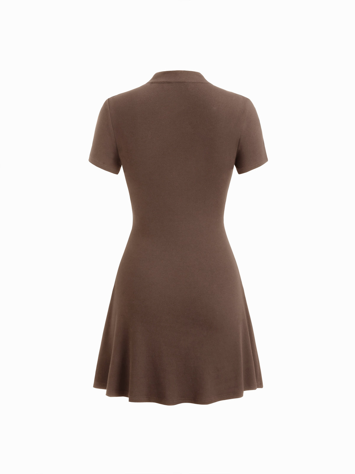 Mandarin Collar Short Sleeve Metal Detail Cut Out Ruched Mini Dress