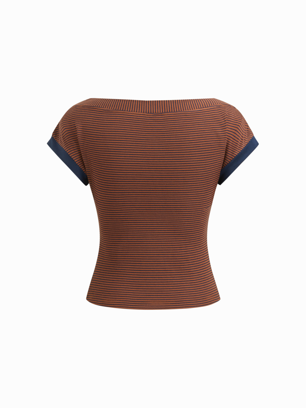 Boat Neck Stripe Contrasting Binding Short Sleeve Tee