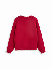 Knit Round Neck Contrasting Binding Oversized Long Sleeve Sweater