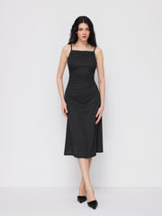 Square Neck Ruched Midi Slip Dress