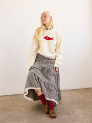 Knit Round Neckline Fish Graphic Contrasting Binding Oversized Top